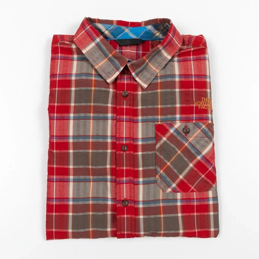 The North Face Men's Red Multicolor Plaid‎ Short Sleeve Hiking Shirt Medium